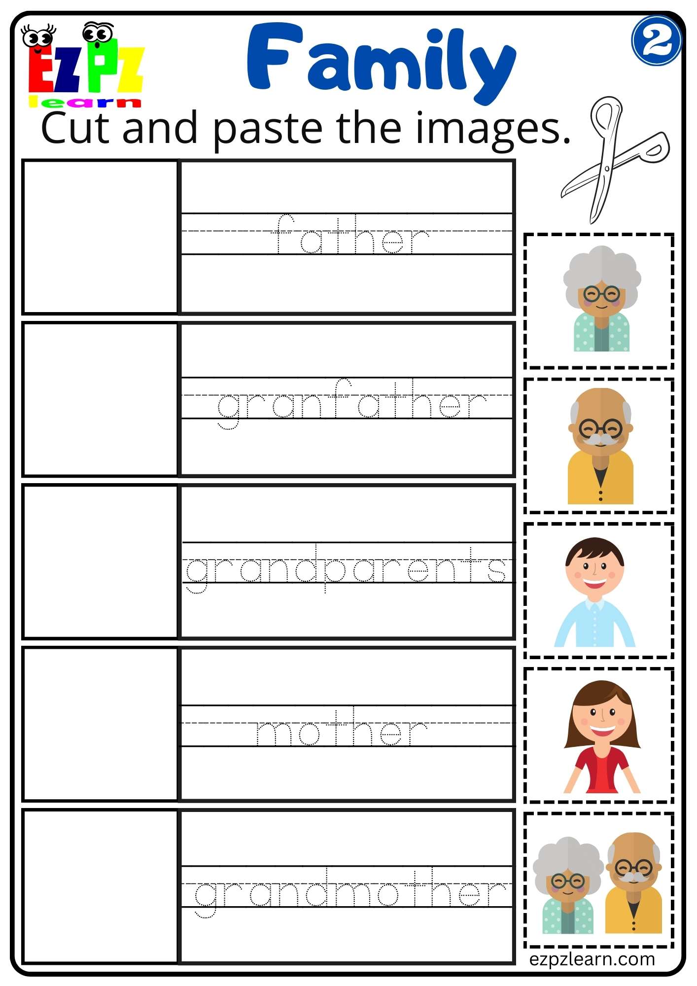 Cut and Paste Activity Family Vocabulary For K5 Students Parents and Teachers Free G2